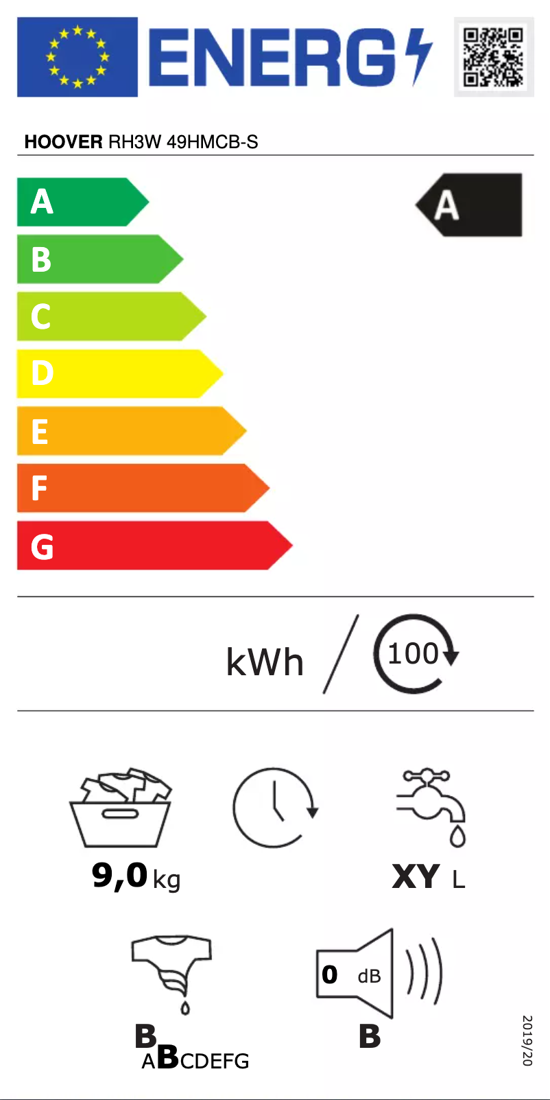 Página 1 del manual Etiqueta energética Hoover H-WASH 300 PLUS RH3W 49HMCB-S
