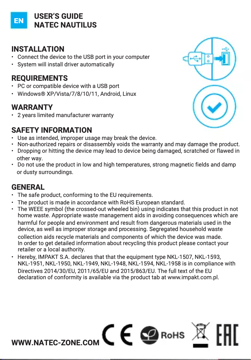 Page 1 de la notice Manuel utilisateur Natec Nautilus
