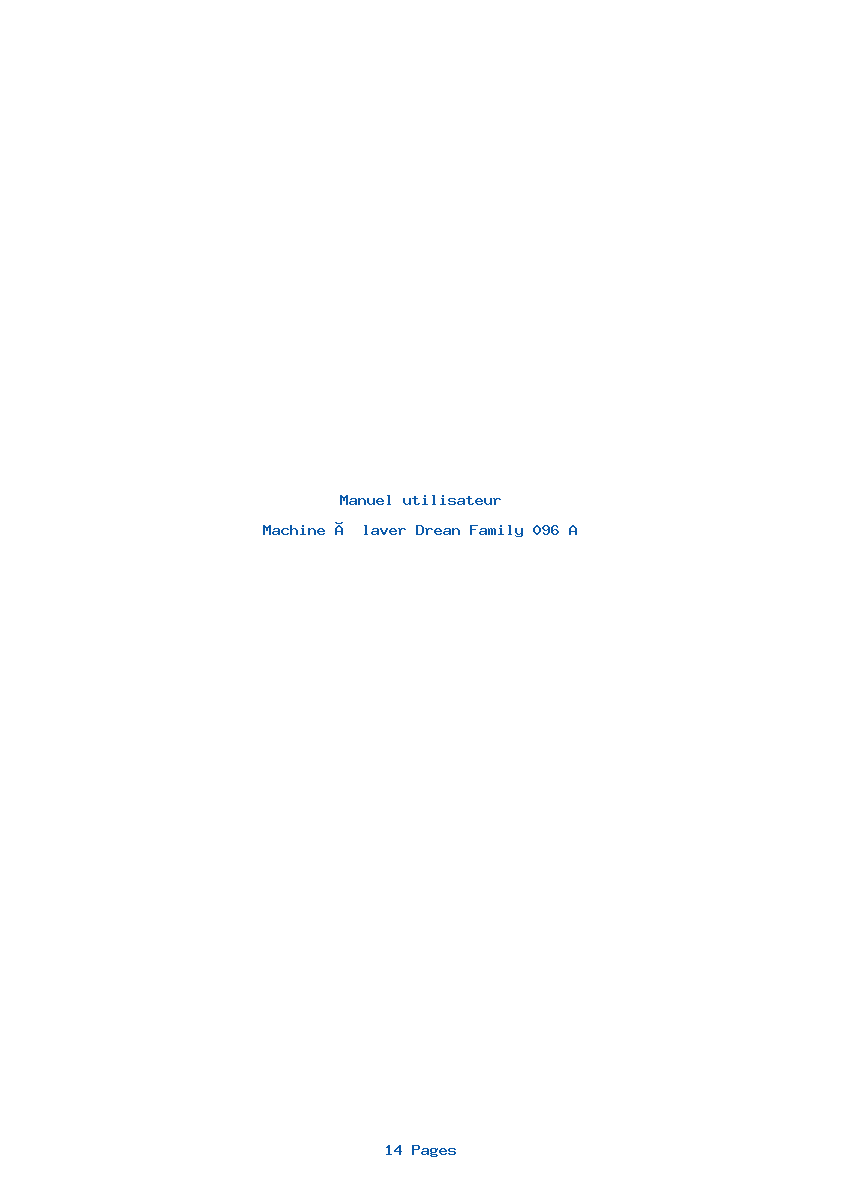 Page 1 de la notice Manuel utilisateur Drean Family 096 A