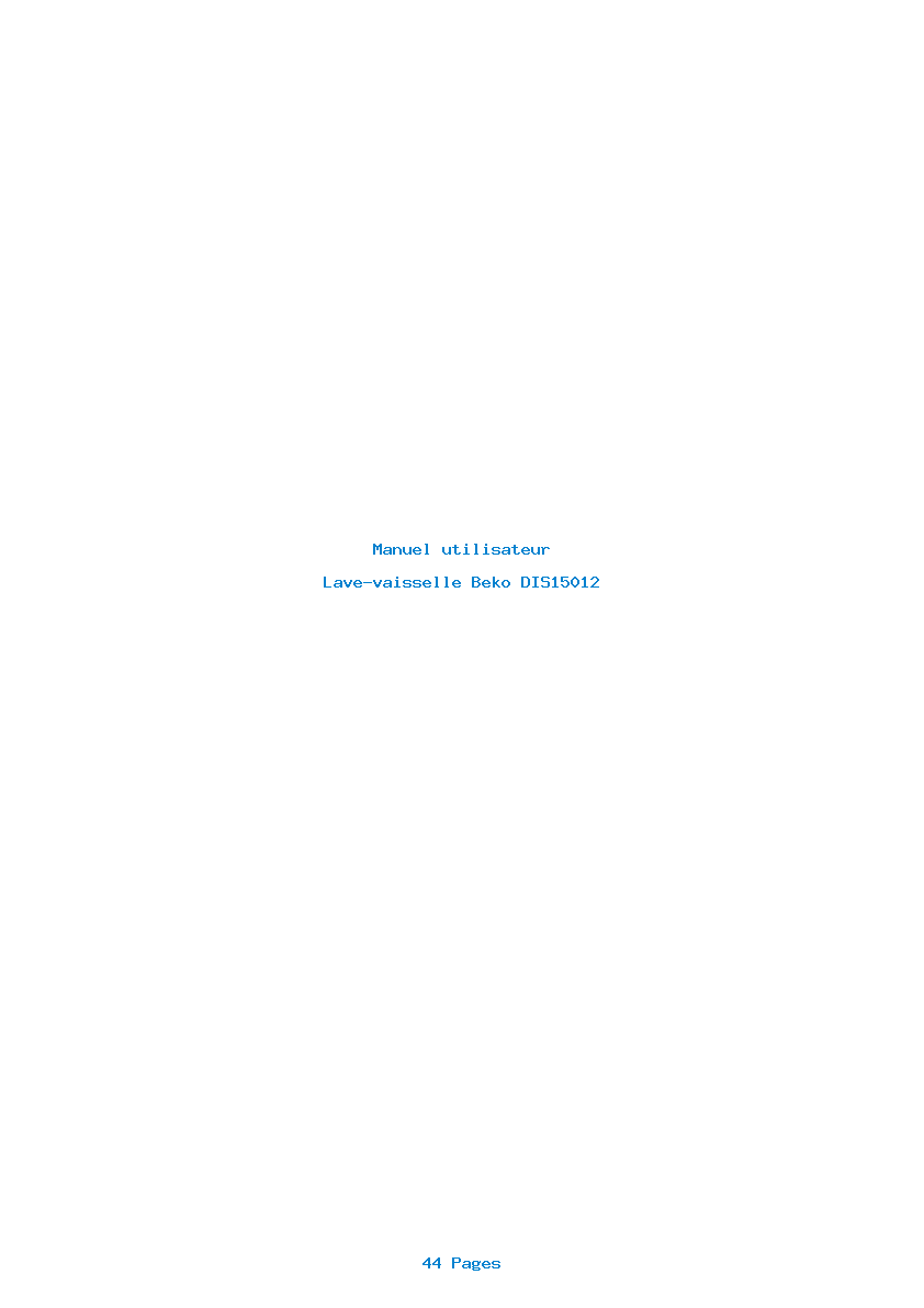 Page 1 de la notice Manuel utilisateur Beko DIS15012