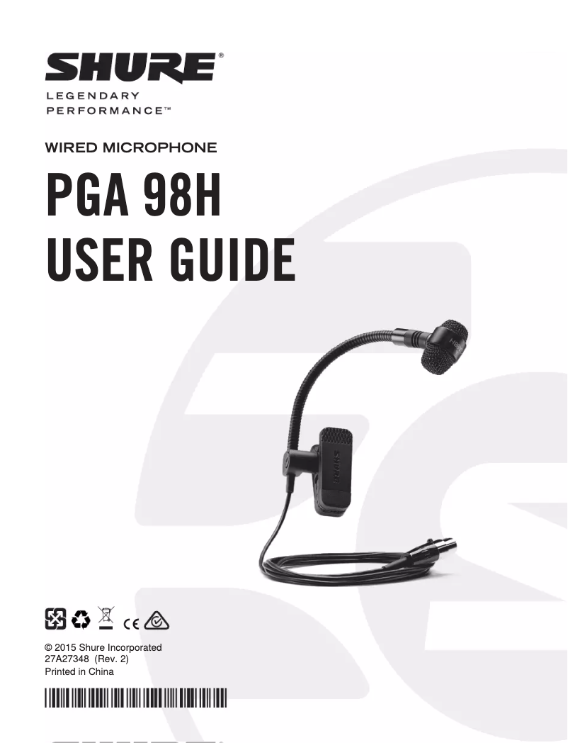 Page 1 of the manual User Manual Shure PGA98H