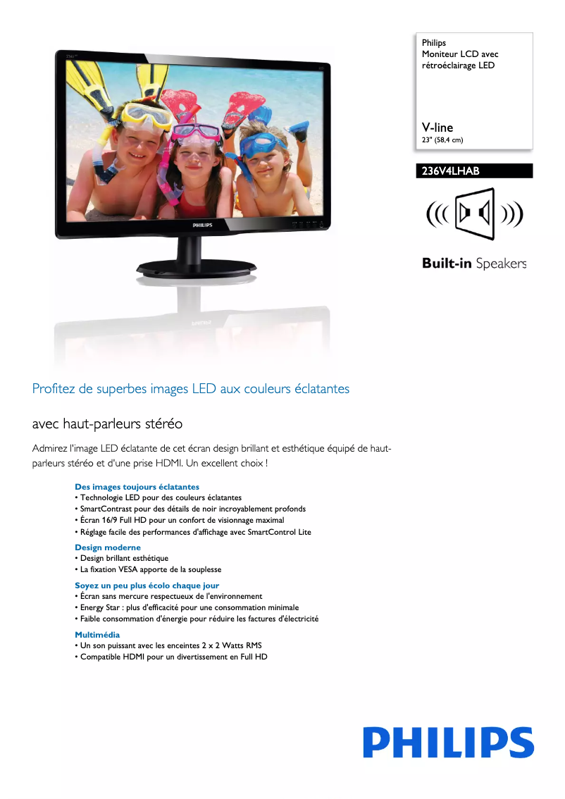 Page 1 of the manual Technical Sheet Philips 236V4LHAB