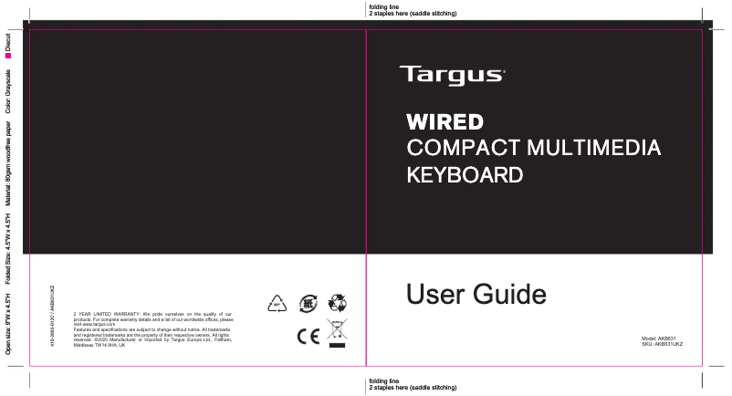 Page 1 de la notice Manuel utilisateur Targus AKB631