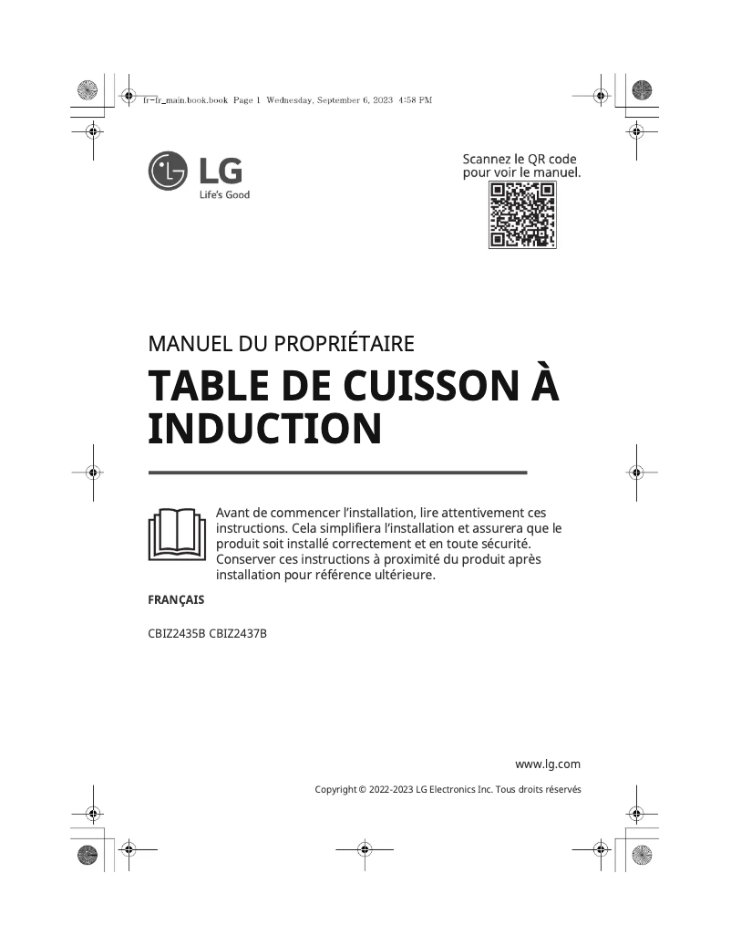 Page 1 de la notice Manuel utilisateur LG CBIZ2435B