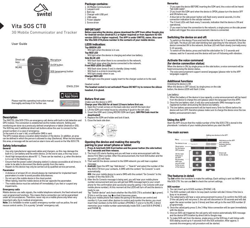 Page 1 of the manual User Manual Switel Vita SOS CT8