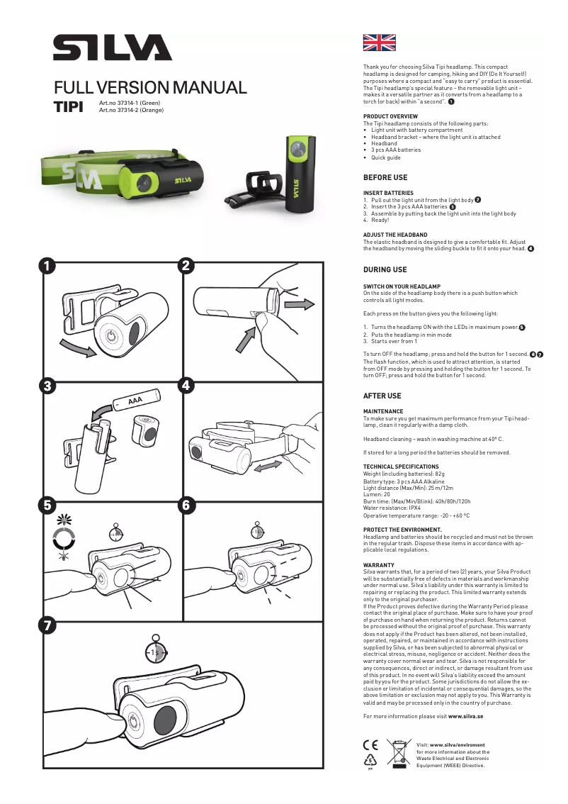 Page 1 de la notice Manuel utilisateur Silva Tipi