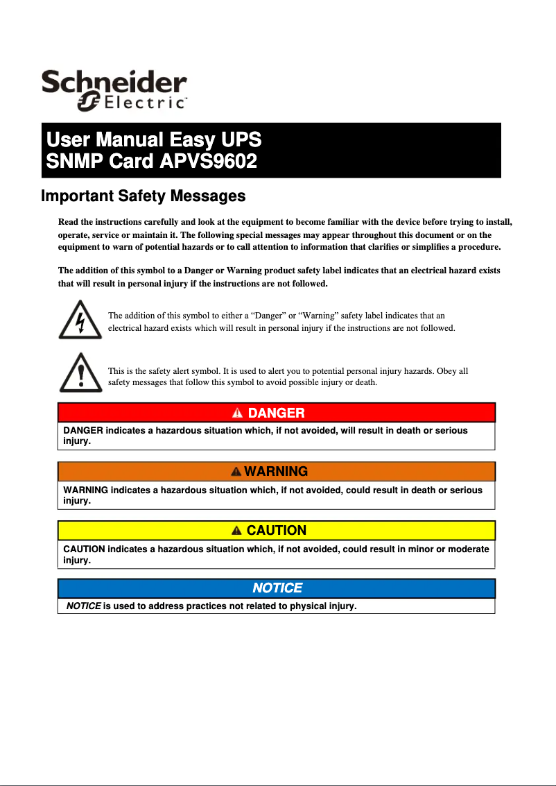 Page 1 de la notice Manuel utilisateur APC APVS9602