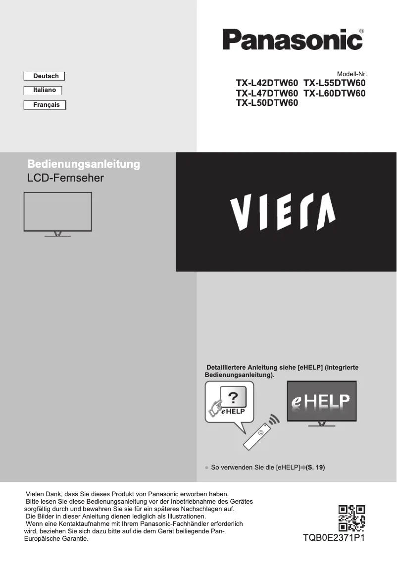 Page 1 de la notice Manuel utilisateur Panasonic Viera TX-L42DTW60