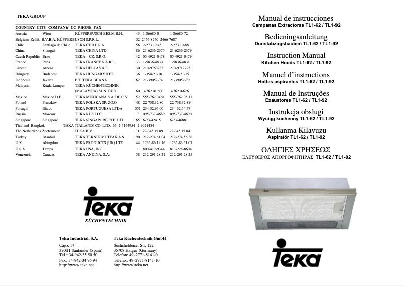 Page 1 of the manual User Manual Teka TL1 62