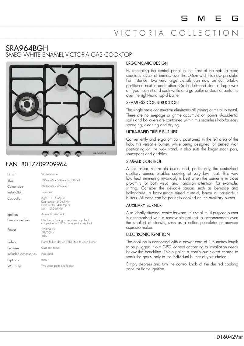 Página 1 del manual Ficha técnica Smeg SRA964BGH