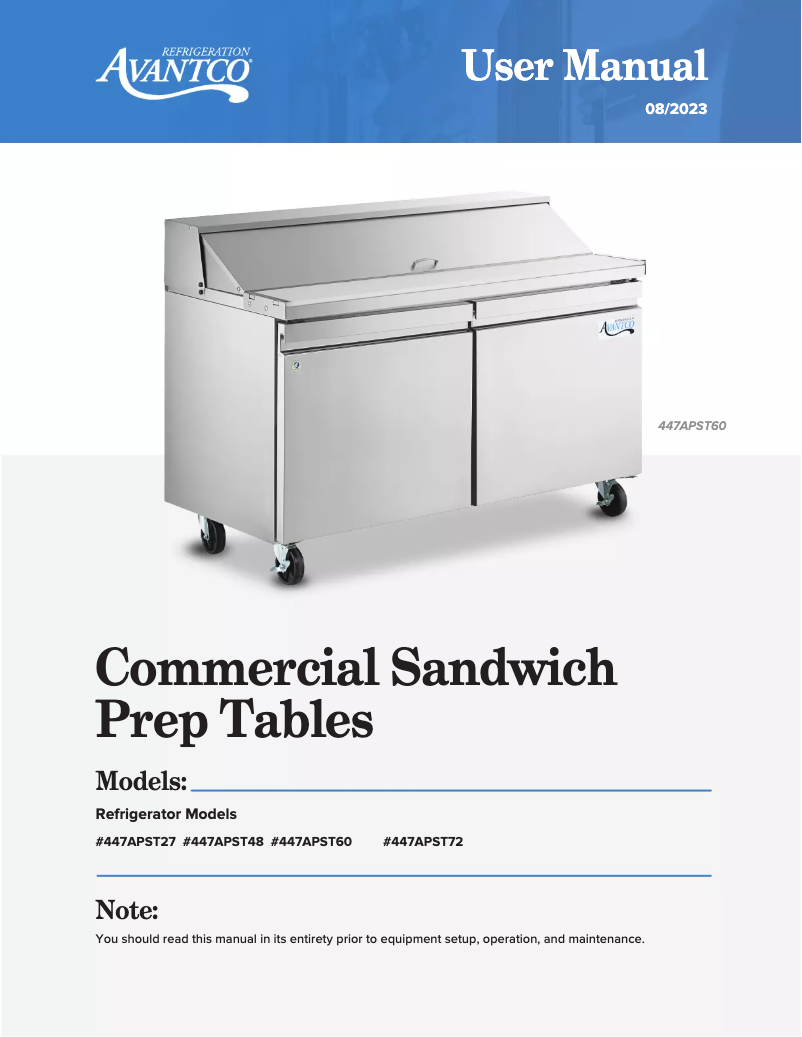 Página 1 del manual Manual de usuario Avantco Plus APST-60-16