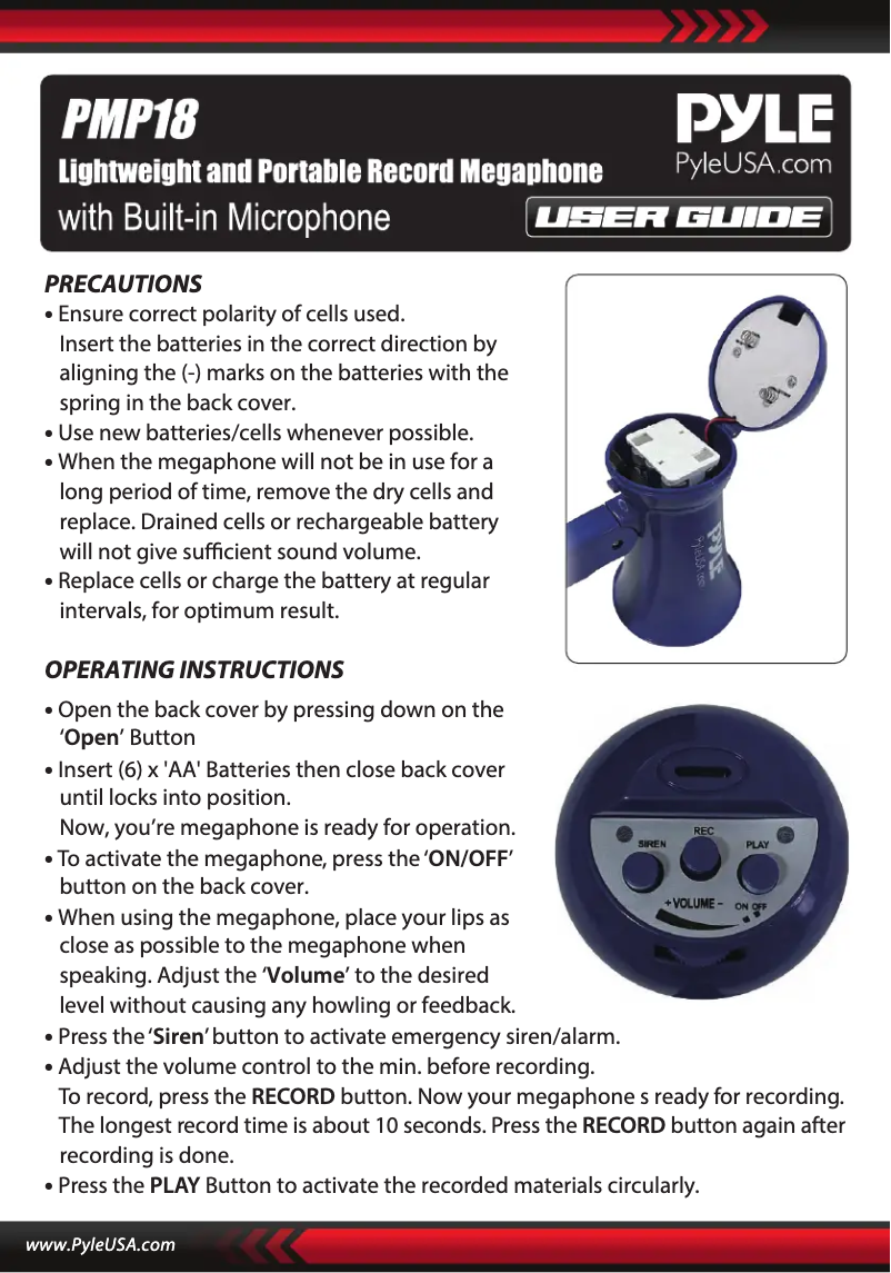 Page 1 de la notice Manuel utilisateur Pyle PMP18