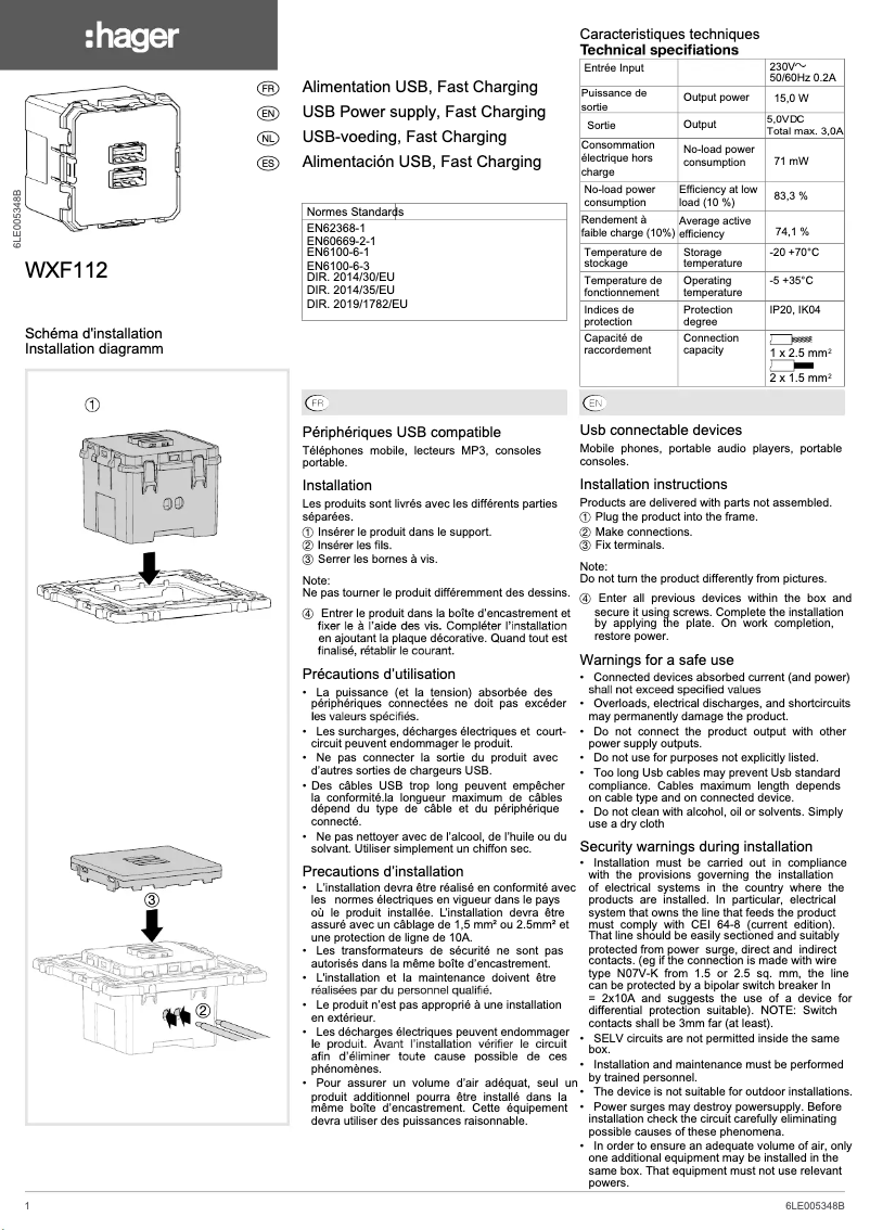 Page 1 de la notice Manuel utilisateur Hager WXF112