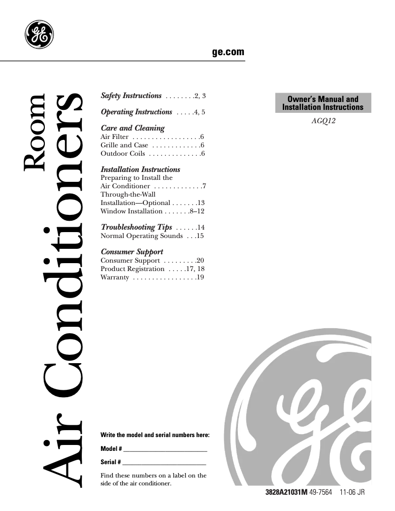 Página 1 del manual Guía de instalación GE AGQ12DJ