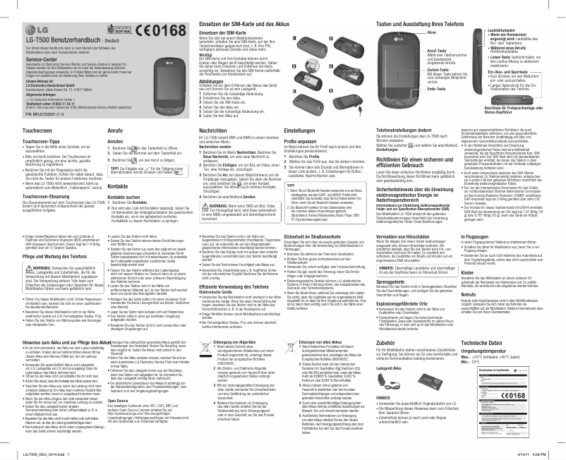 Page 1 of the manual User Manual LG Ego T500
