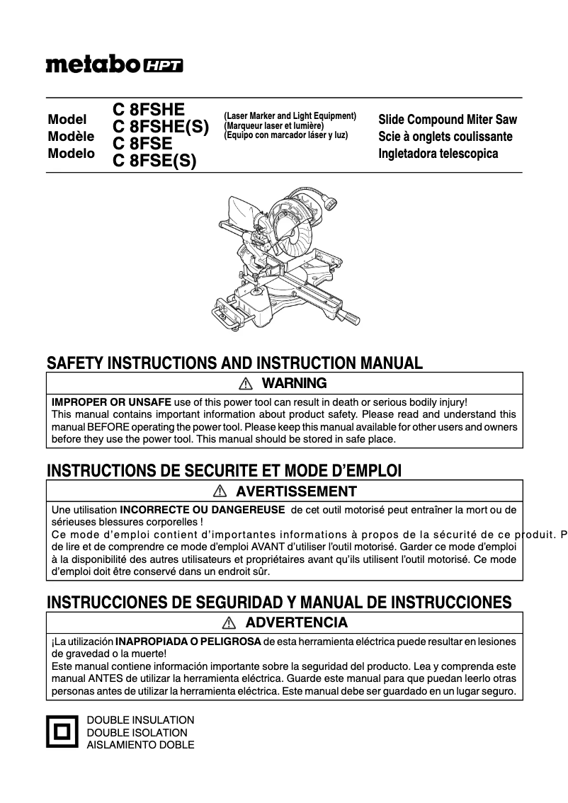 Page 1 de la notice Manuel utilisateur Metabo C8FSHE