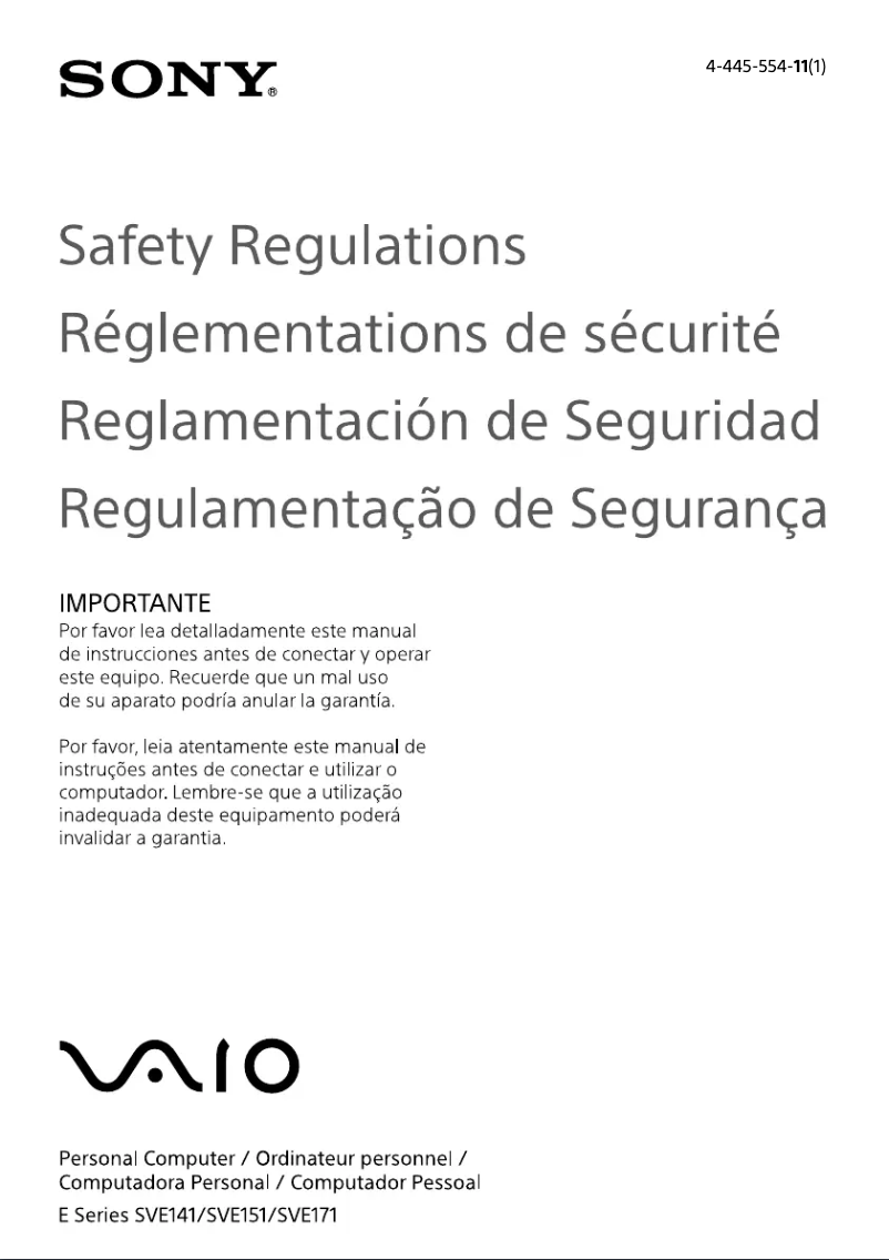Page 1 de la notice Instructions de sécurité Sony Vaio SVE14125CXW
