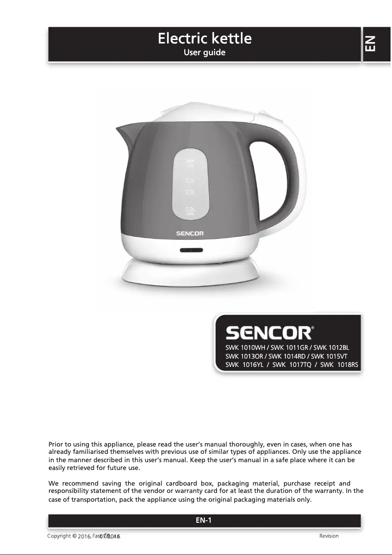 Página 1 del manual Manual de usuario Sencor SWK 1013OR