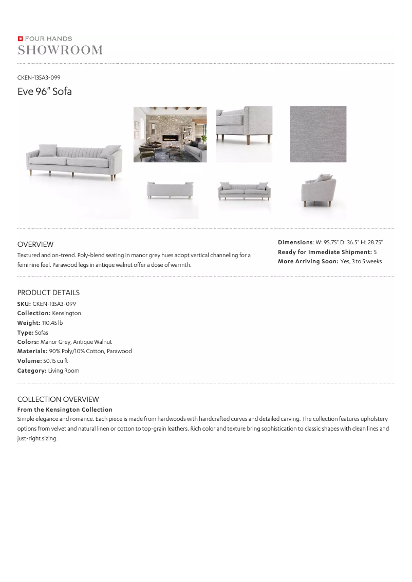 Page 1 de la notice Manuel utilisateur Four Hands Kensington CKEN-135A3-099