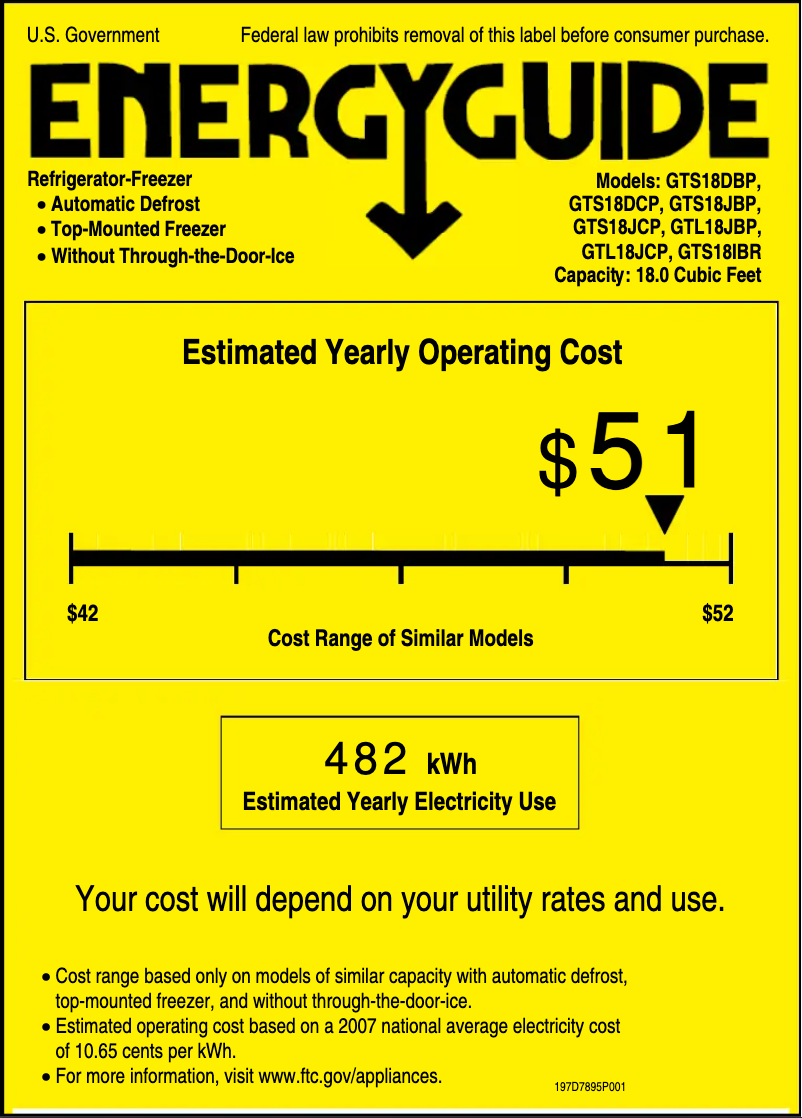 Page 1 of the manual Energy Label GE GTS18JBPCC