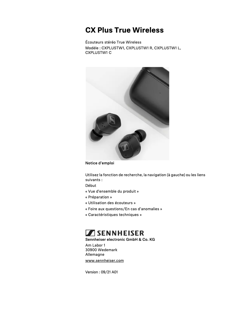 Page 1 of the manual User Manual Sennheiser CX Plus True Wireless