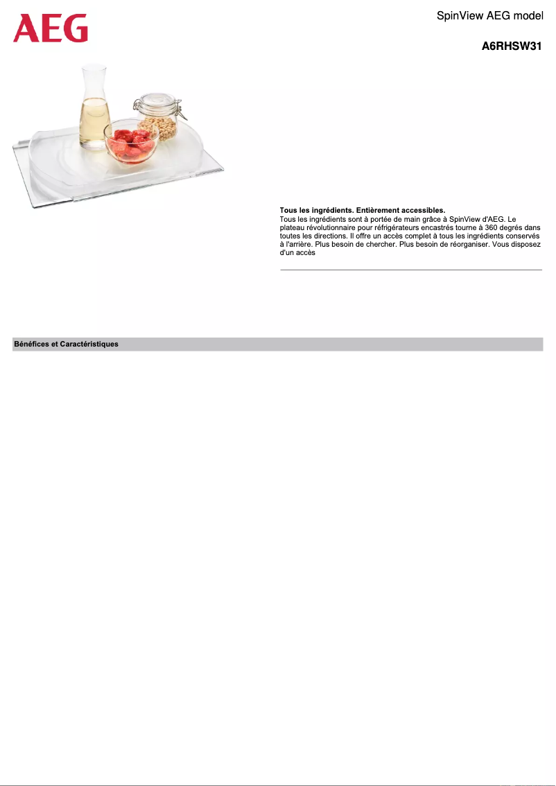 Page 1 de la notice Fiche technique AEG A6RHSW31