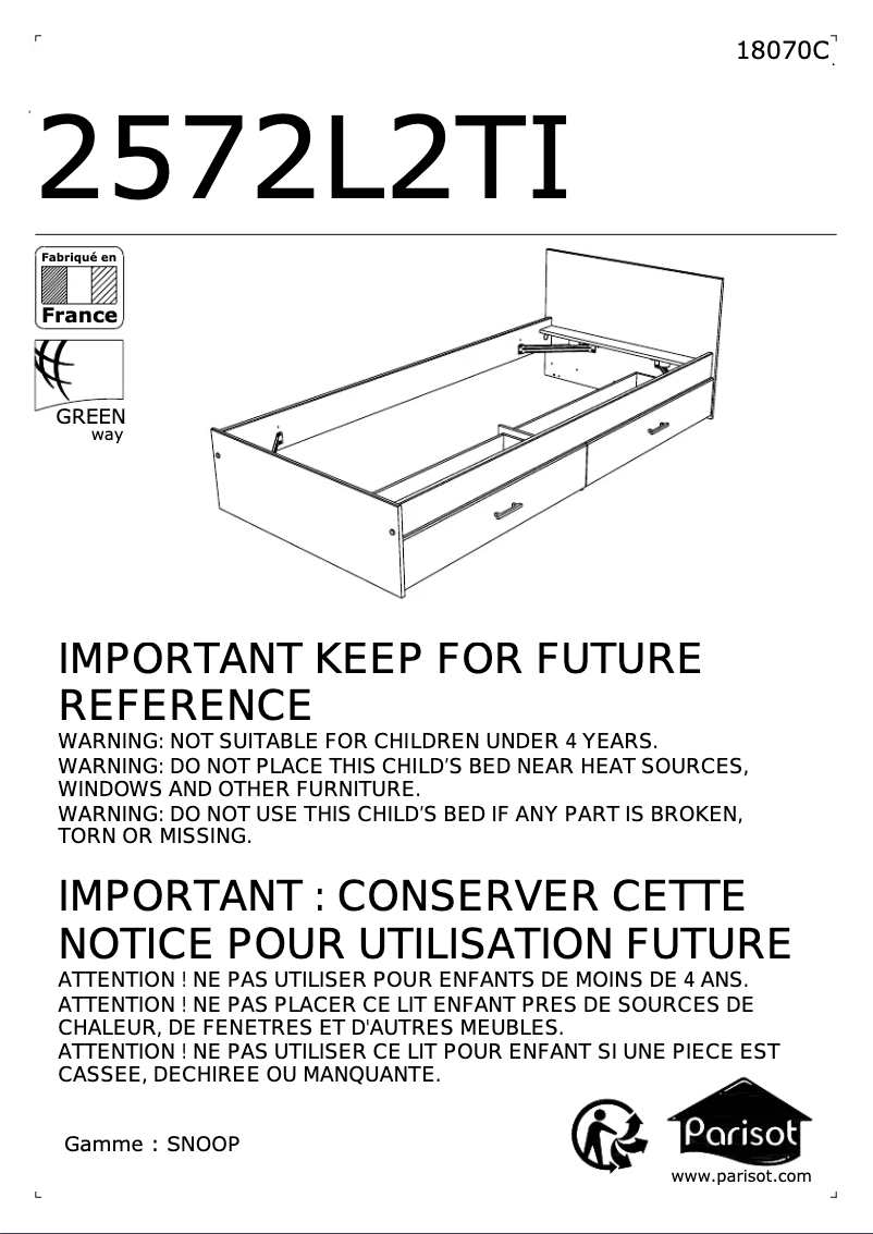 Page 1 de la notice Manuel utilisateur Parisot Snoop 2572L2TI