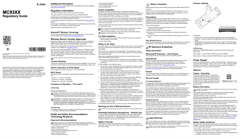 Page 1 de la notice Manuel utilisateur Zebra MC930B-GSEAG4RW