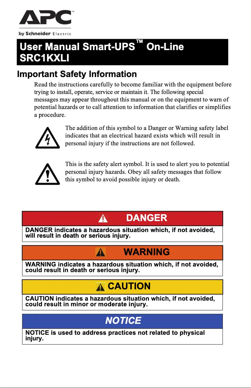 Página 1 del manual Manual de usuario APC Smart-UPS On-Line SRC1KXLI