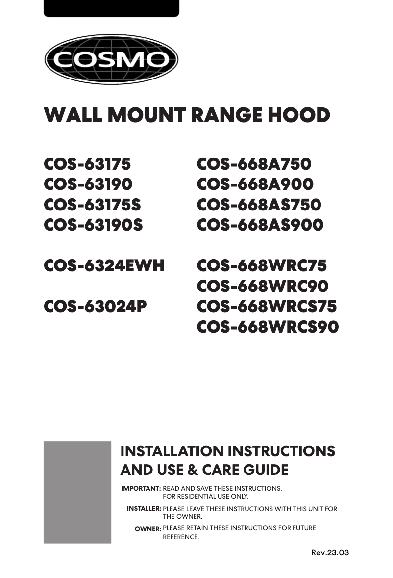 Page 1 de la notice Manuel utilisateur Cosmo COS-668A750
