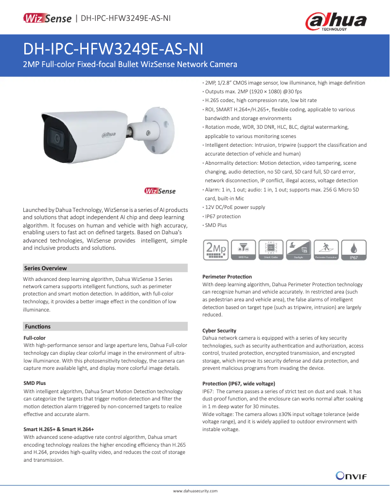 Page 1 de la notice Fiche technique Dahua Technology IPC-HFW3249E-AS-NI