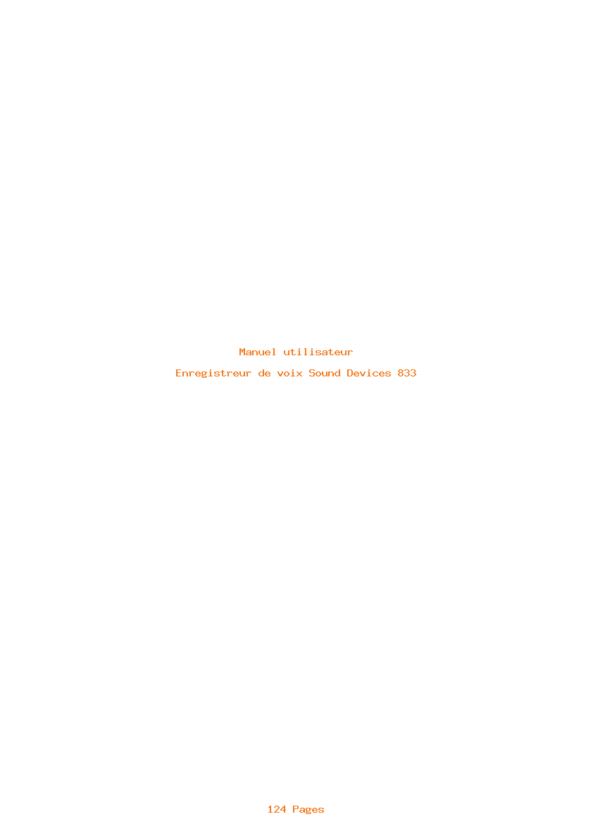 Page 1 de la notice Manuel utilisateur Sound Devices 833
