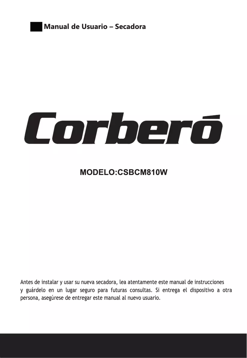 Page 1 de la notice Manuel utilisateur Corbero CSBCM810W