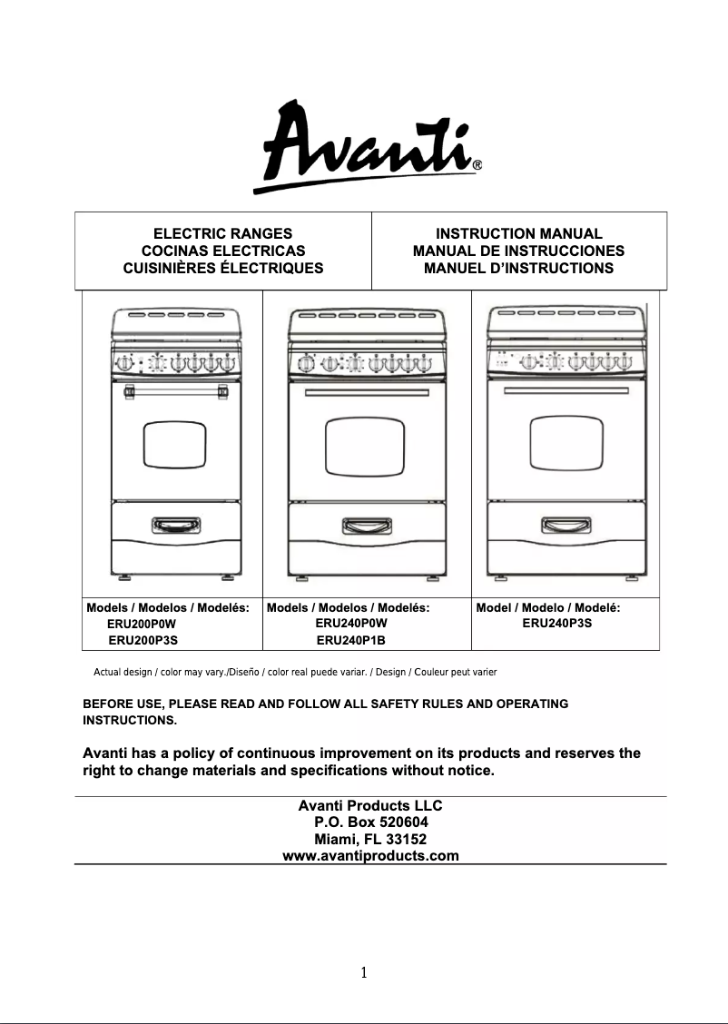 Page 1 de la notice Guide d'installation Avanti ERU240P1B
