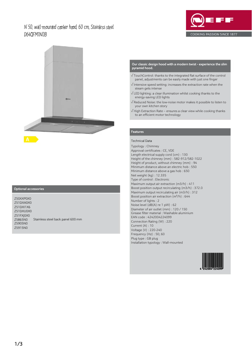 Página 1 del manual Ficha técnica Neff D64QFM1N0B