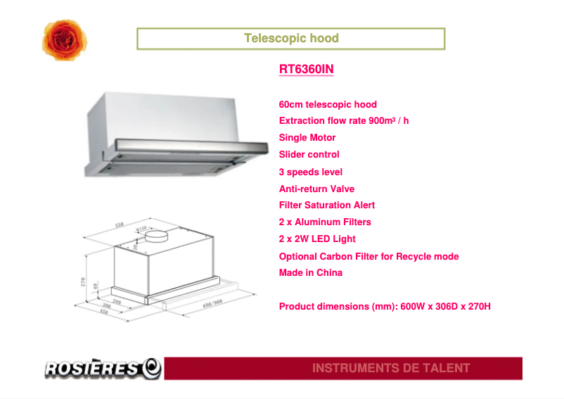 Page 1 de la notice Guide d'installation Rosieres RT 6360 IN