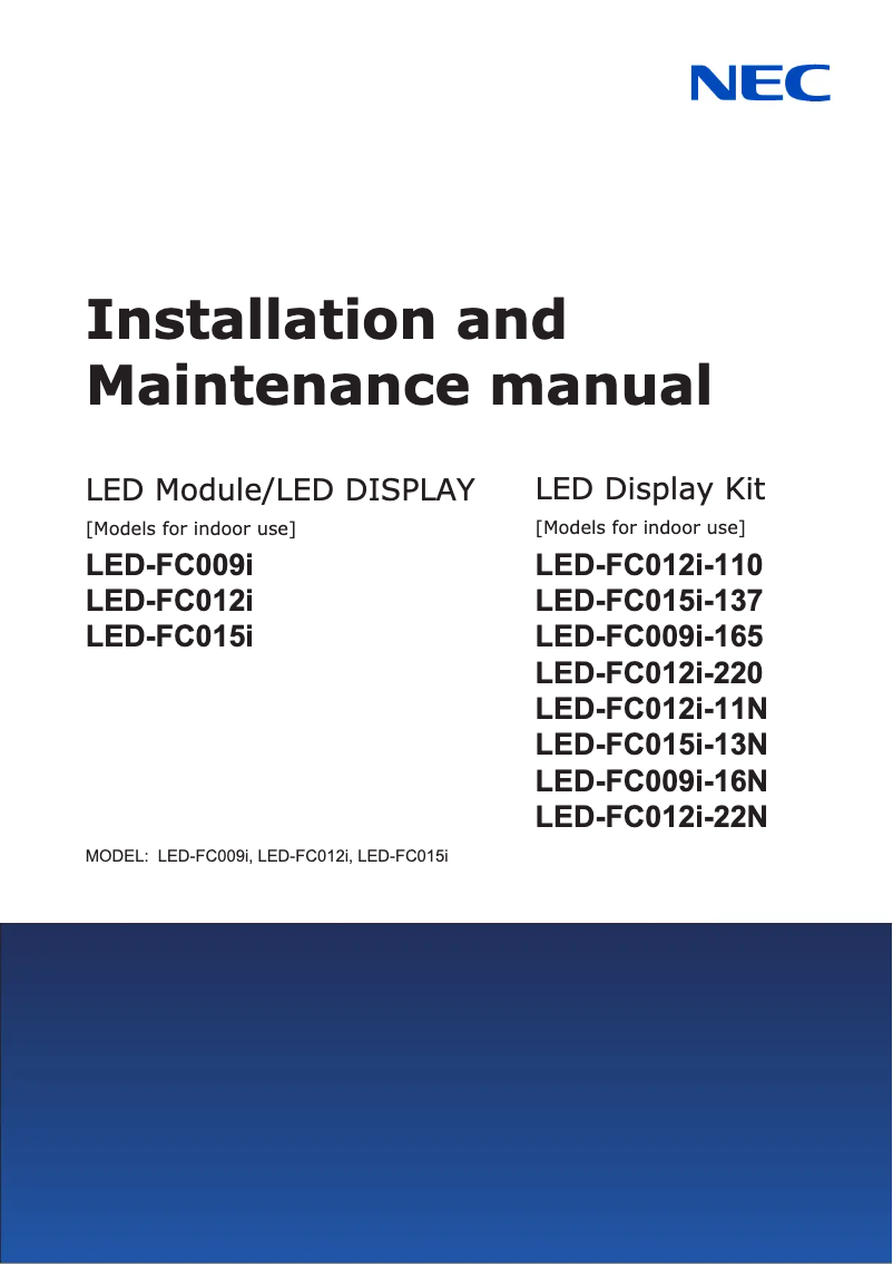 Page 1 of the manual Installation Guide NEC LED-FC015i