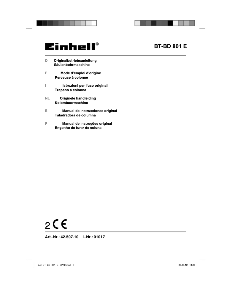 Page 1 de la notice Manuel utilisateur Einhell BT-BD 801 E