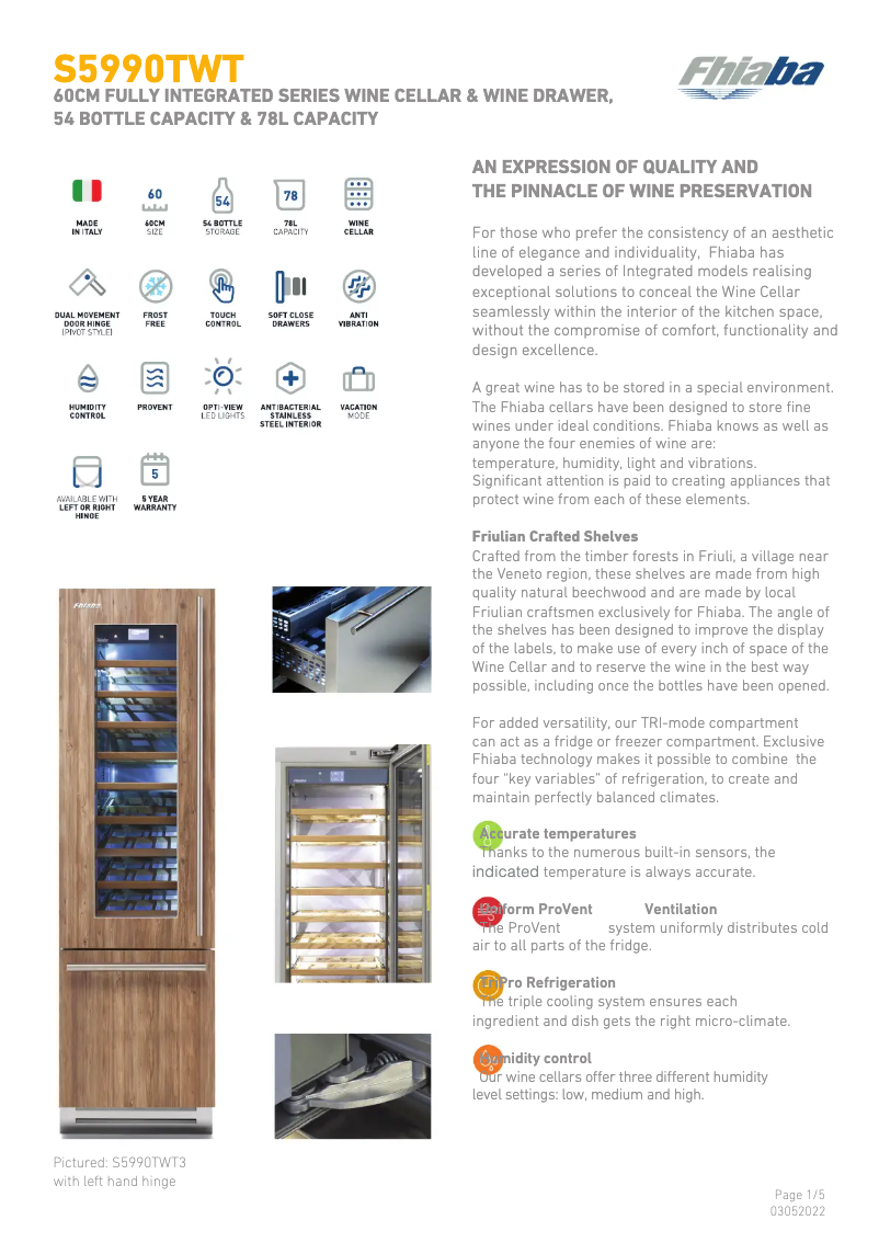 Page 1 de la notice Fiche technique Fhiaba S5990TWT3A