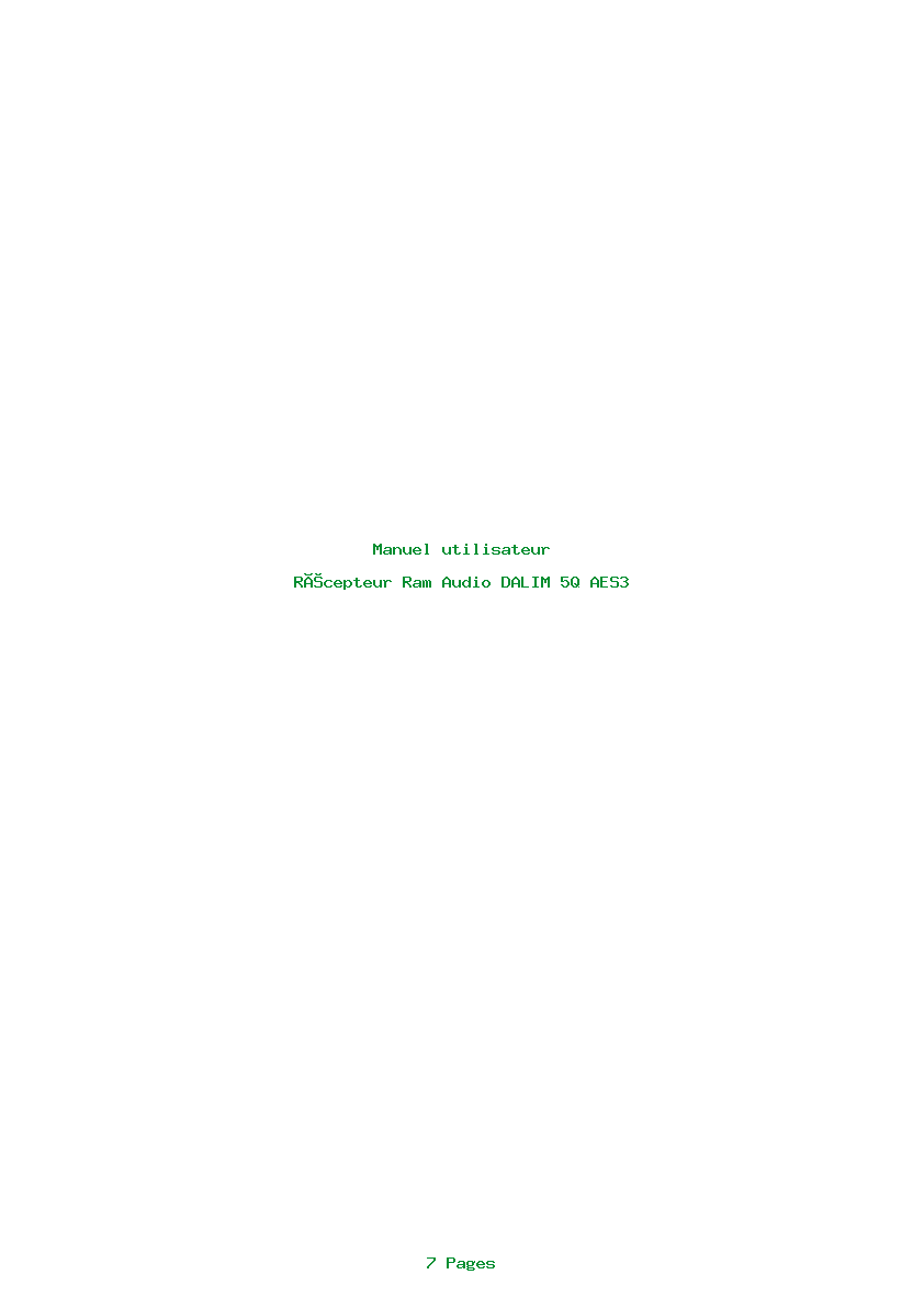 Page 1 de la notice Manuel utilisateur Ram Audio DALIM 5Q AES3