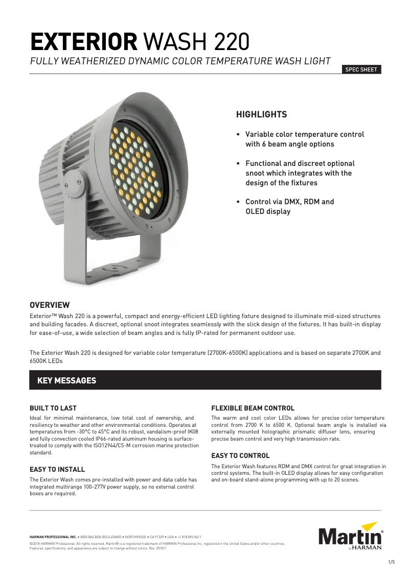 Page 1 de la notice Fiche technique Martin Exterior Wash 220