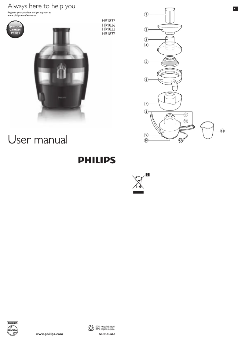 Página 1 del manual Manual de usuario Philips Viva Collection HR1836