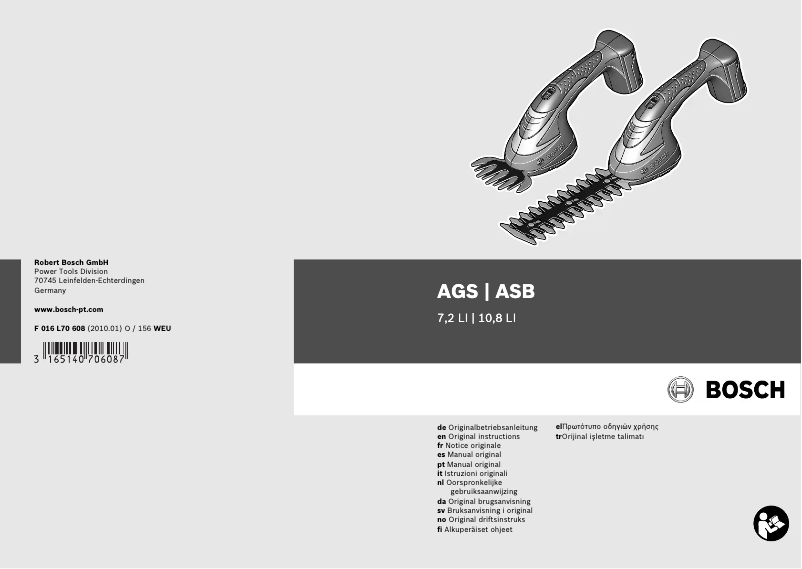 Page 1 de la notice Manuel utilisateur Bosch AGS 10,8 LI