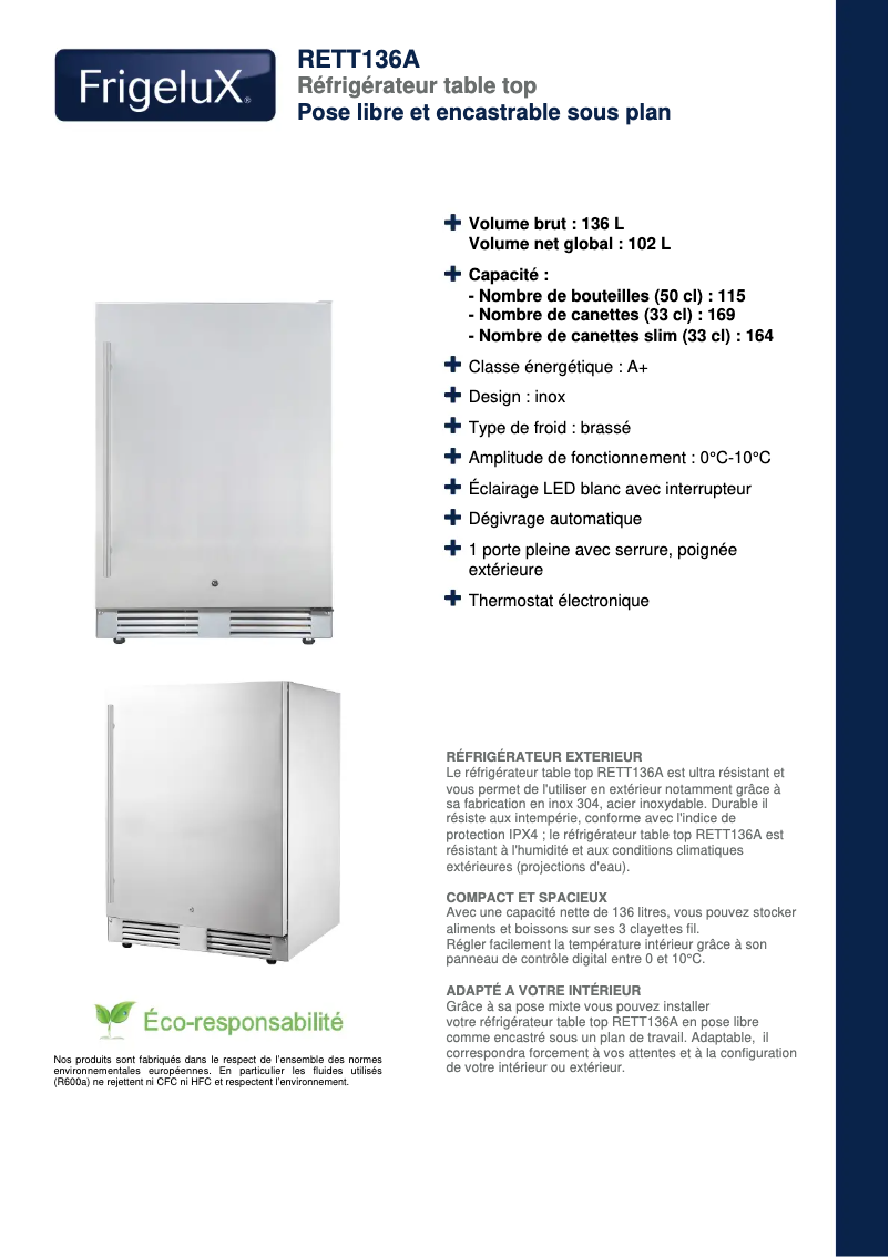 Página 1 del manual Ficha técnica FrigeluX RETT136A