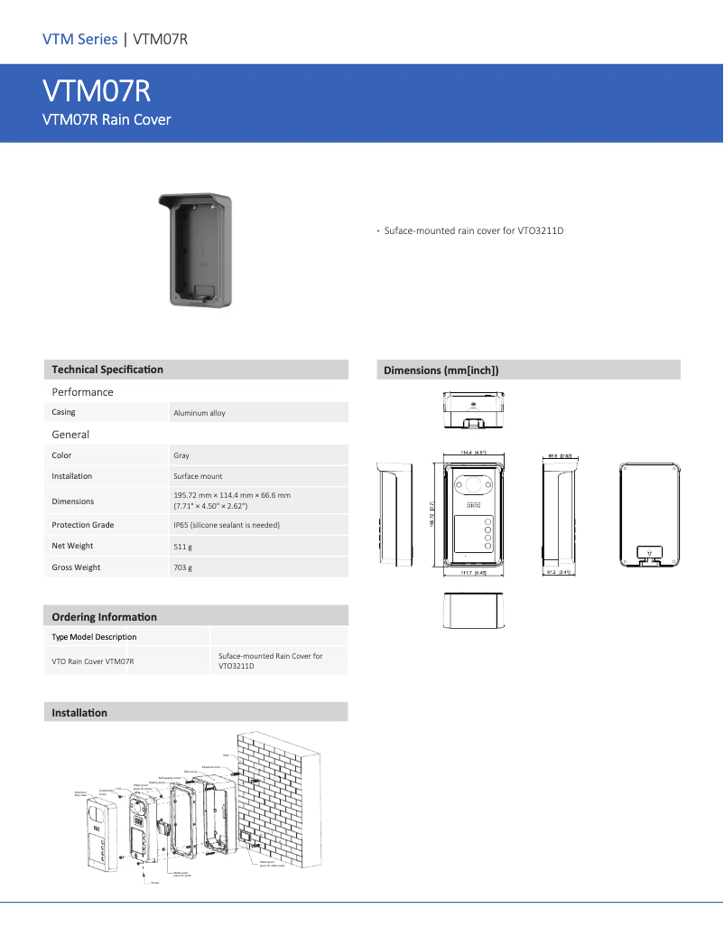 Page 1 de la notice Manuel utilisateur Dahua Technology VTM07R