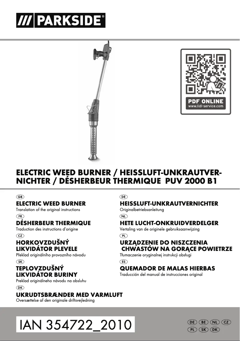 Page 1 de la notice Manuel utilisateur Parkside PUV 2000 B1