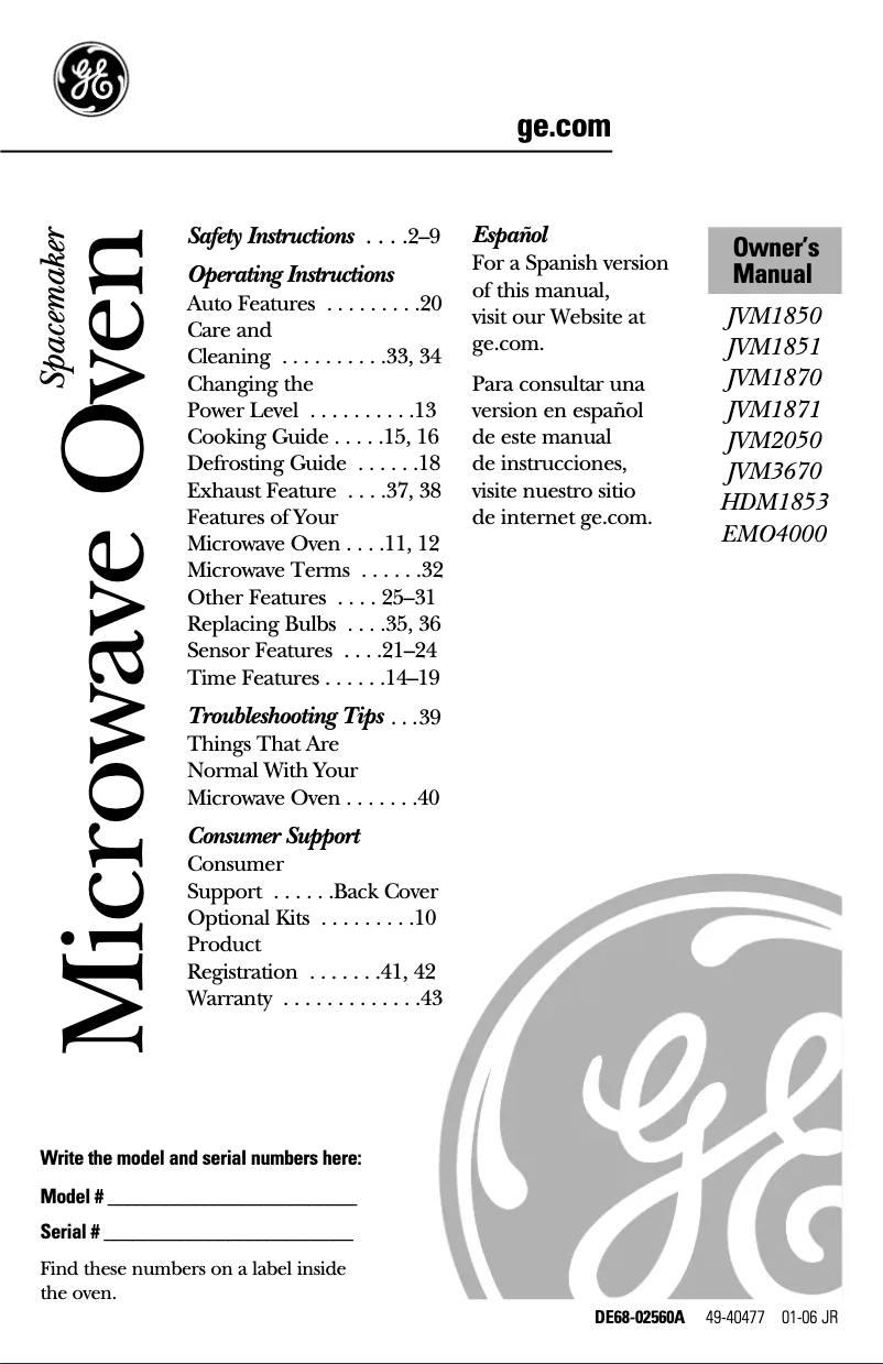 Página 1 del manual Manual de uso y mantenimiento GE Adora HDM1853BJ