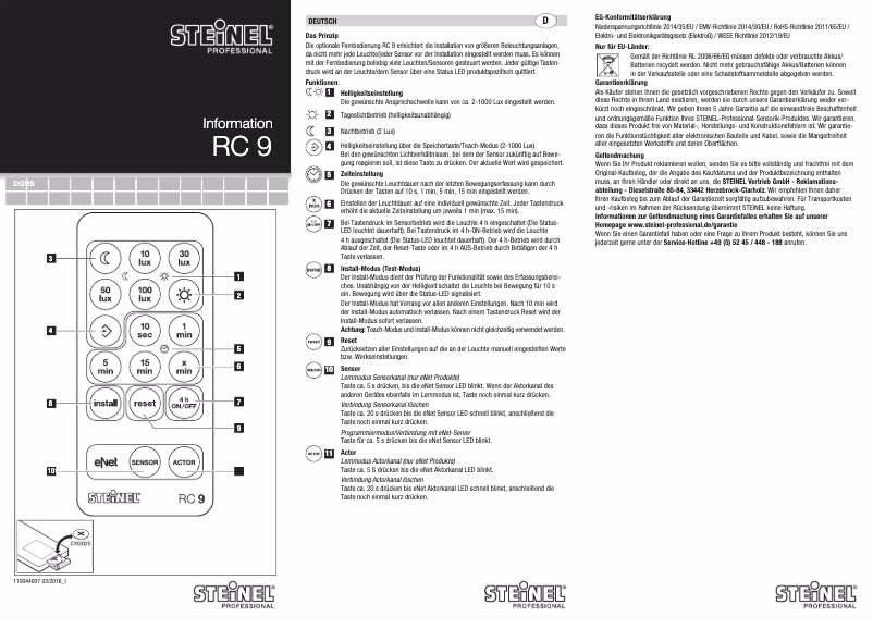 Page 1 of the manual User Manual Steinel RC9
