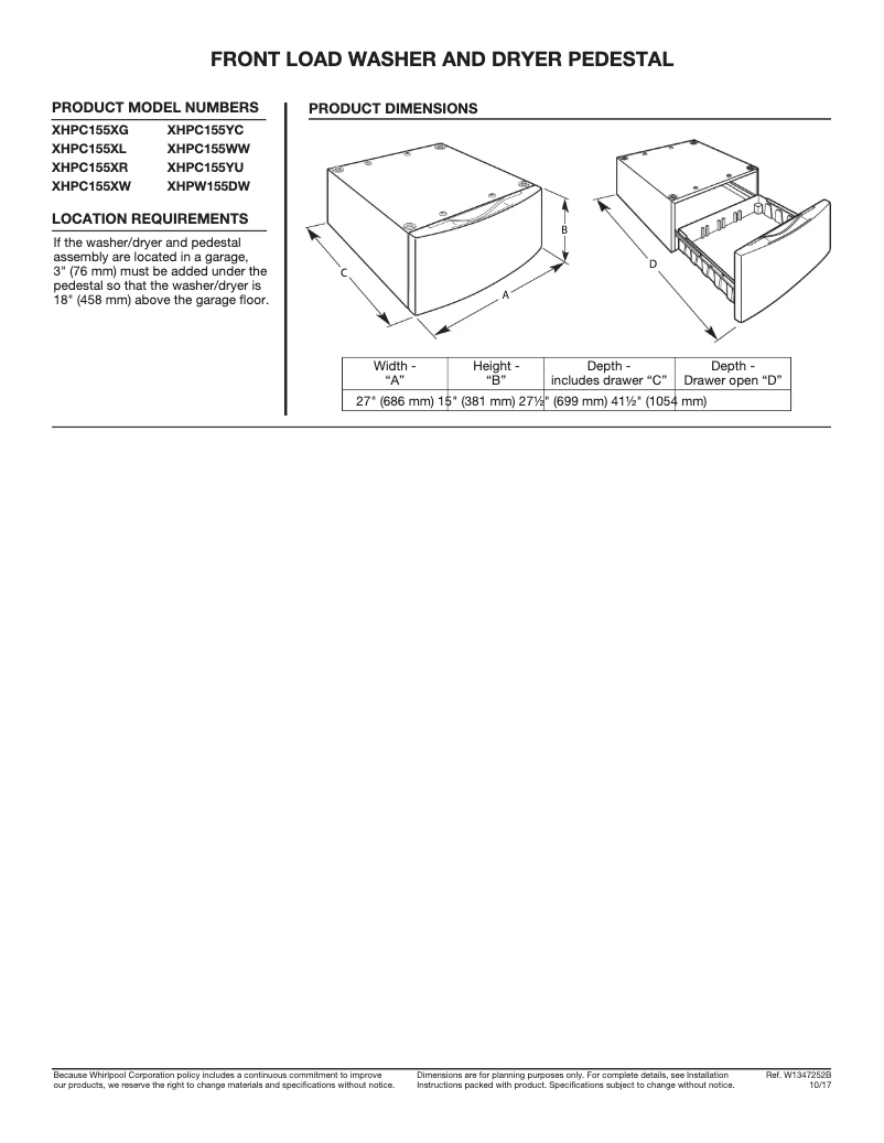 Página 1 del manual Ficha técnica Whirlpool XHPC155X