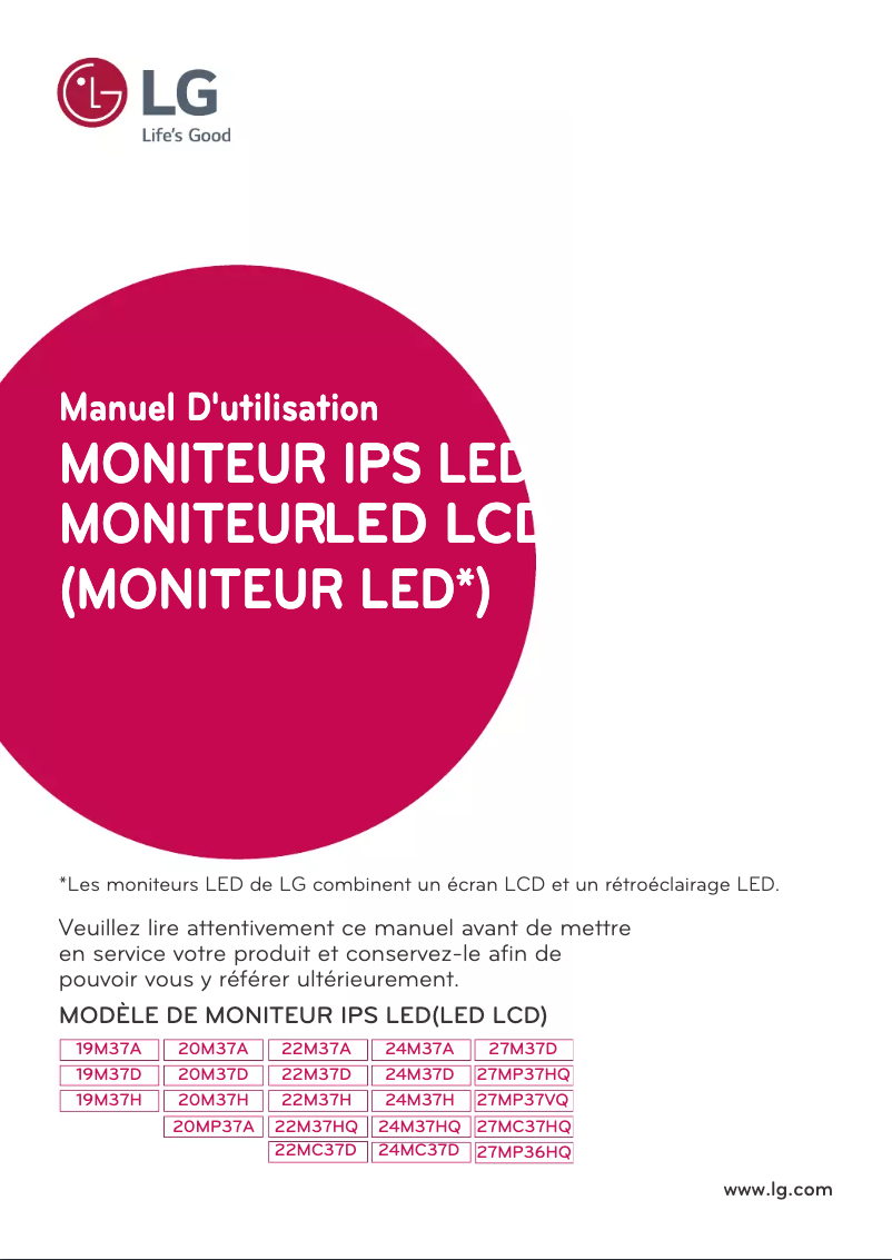 Page 1 de la notice Manuel utilisateur LG 24M37D-B
